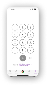 Swyx mobile app keypad with caller ID